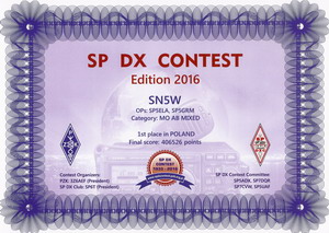 Dyplom za SP-DX Contest 2016